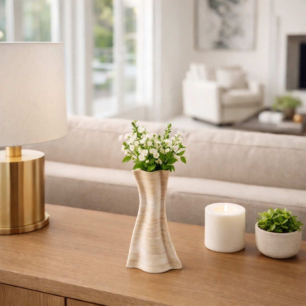 Decorative Vase - Tan Porcelain 3D Printed Textured