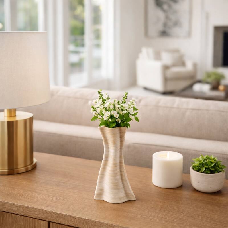 Decorative Vase - Tan Porcelain 3D Printed Textured - 12.0"