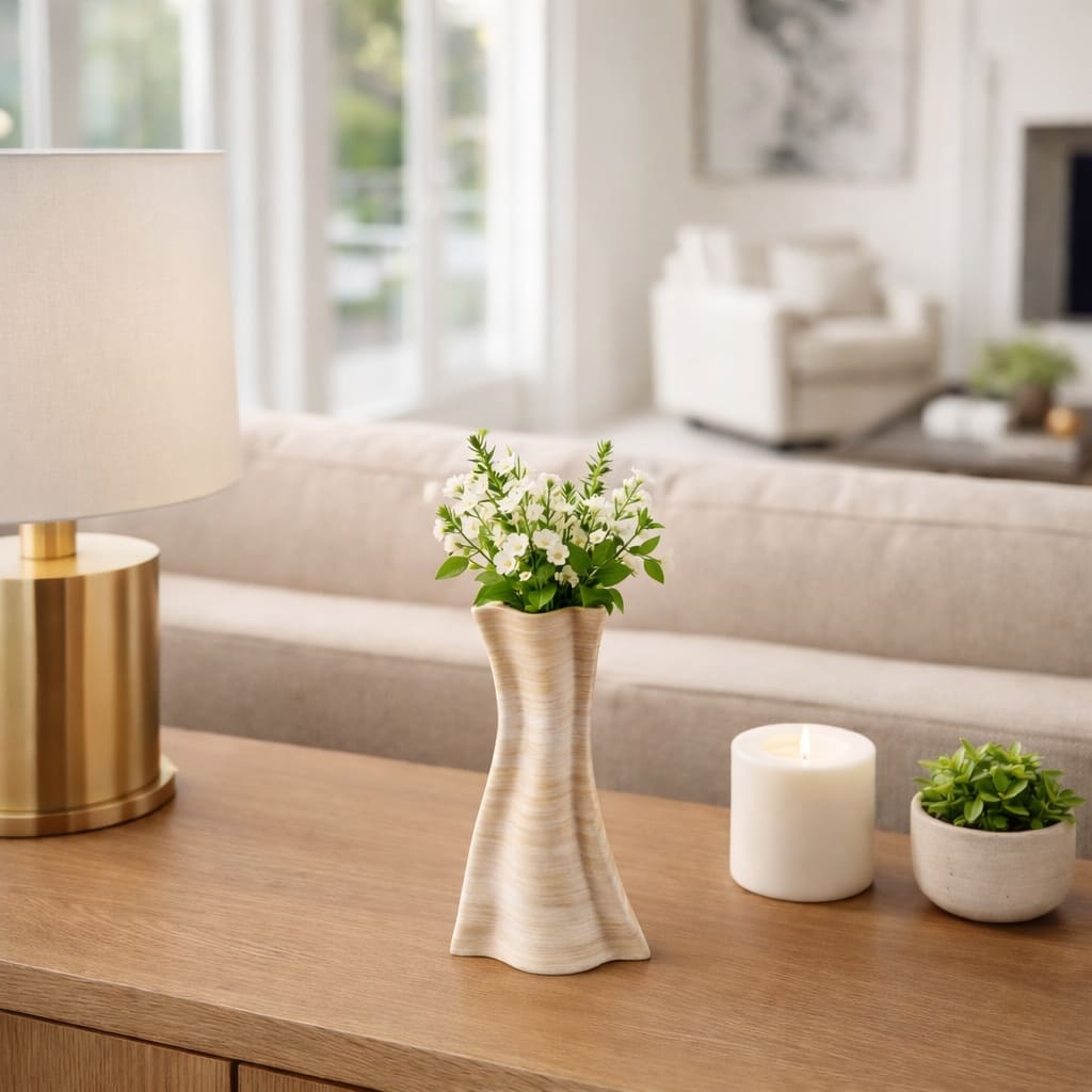 Decorative Vase - Tan Porcelain 3D Printed Textured