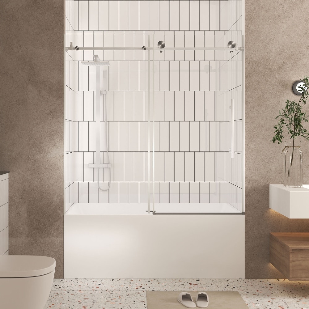 60 "W x 60" H Frameless Shower Door with Stainless Steel Handle - 60'' x 0.31'' x 60''
