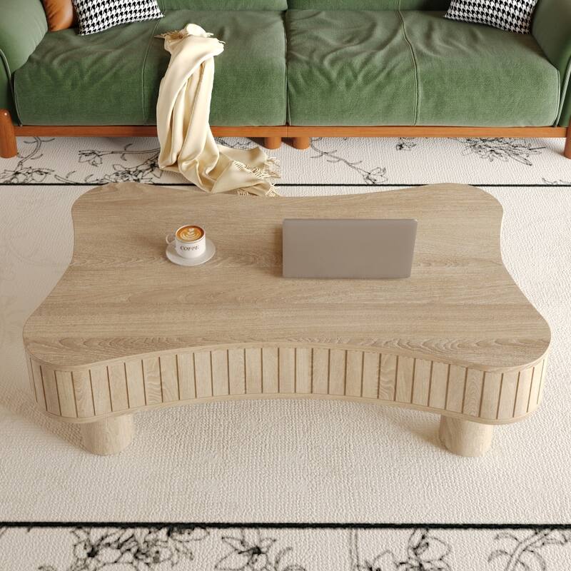 Lift Top Coffee Table with Fluted Panel Hidden Storage, Silent Hydraulic Lift and Curved Safety Corners