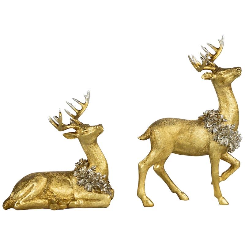 Reindeer with Wreaths Christmas Figurines - Gold - Set of 2