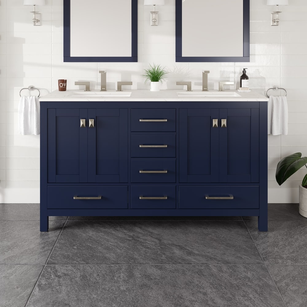 Eviva Aberdeen 60"W DS Bath Vanity with Carrara Quartz Top