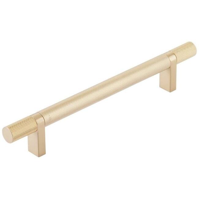 Emtek 84155.RCB.KN Knurled 6" Center to Center Bar Cabinet Pull with - Satin Brass / Satin Brass Stem