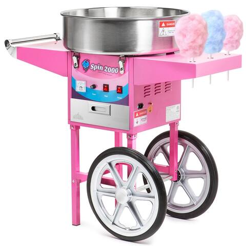 Cotton Candy Machine & Electric Candy Floss Maker w/ Cart (SPIN 2000) - Pink - With Cart
