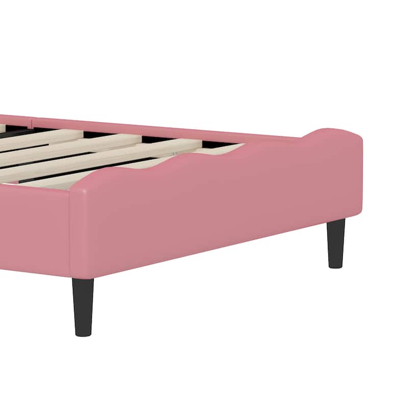 Twin Size Lovely Crown Fantasy PU Leather Princess Bed with Tufted Headboard, Pink+Cream