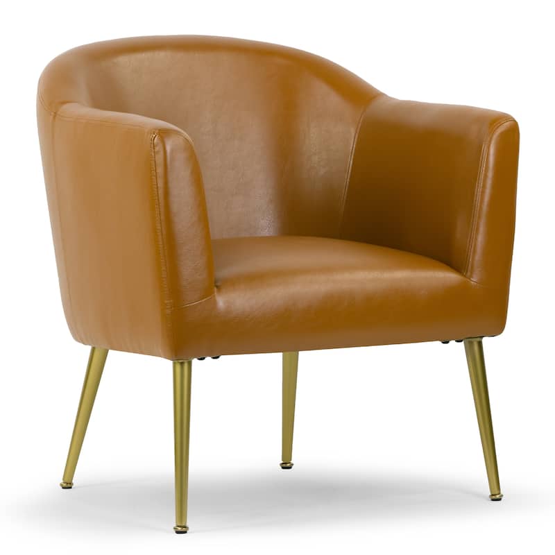 Avi Cappuccino Faux Leather Accent Chair with Golden Legs - Brown