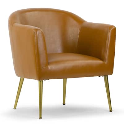Avi Cappuccino Faux Leather Accent Chair with Golden Legs