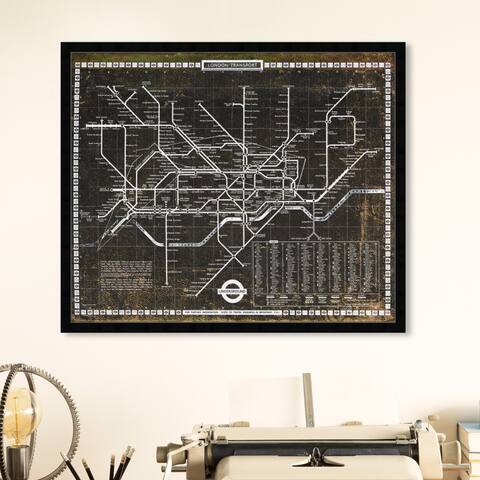 Oliver Gal 'London Tube 1972' Maps and Flags Wall Art Framed Print European Cities Flags - Black, White
