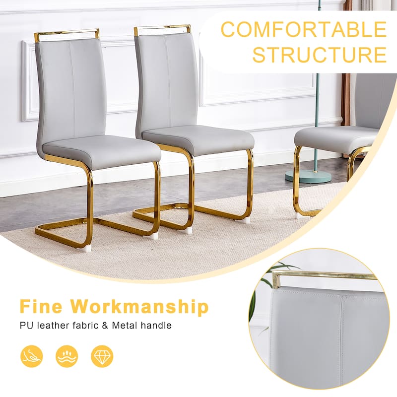 9-Piece Glass Dining Table Set for 8, 71" Rectangular Table with Gold Metal Base, 8 PU Dining Chairs for Kitchen, Dining Room