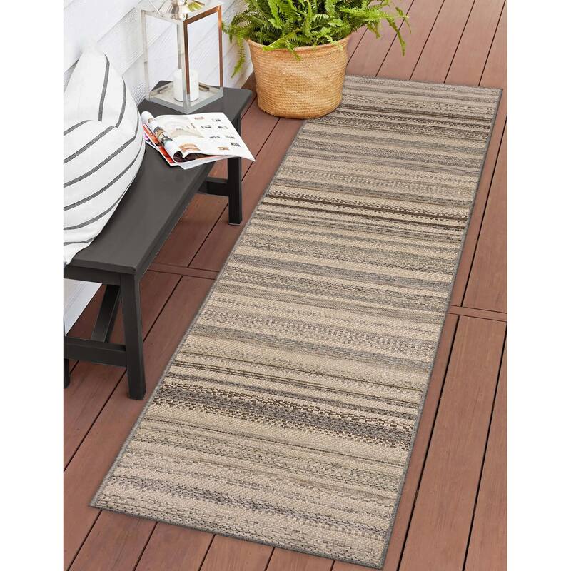 Liora Manne Riviera Stripe Indoor/Outdoor Area Rug - 1'11" x 7'6" - Neutral