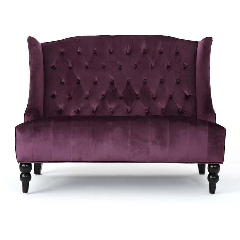 Roomfitters 50-Inch Modern Glam Wingback Loveseat, Button-Tufted Velvet Settee with Turned Legs