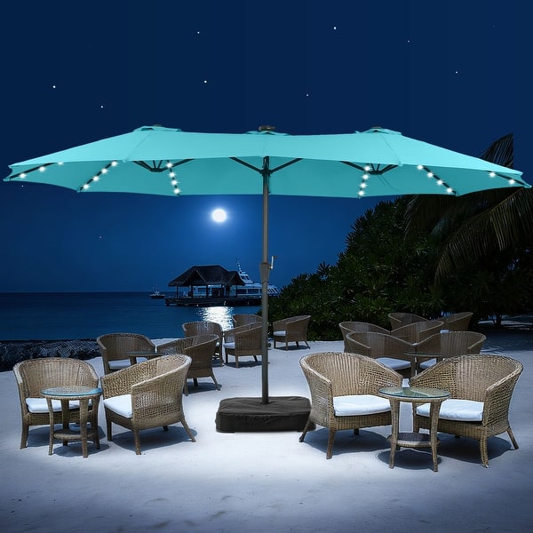 slide 2 of 64, 15ft Patio Umbrella Outdoor Market Umbrella with Base and LED Lights Blue