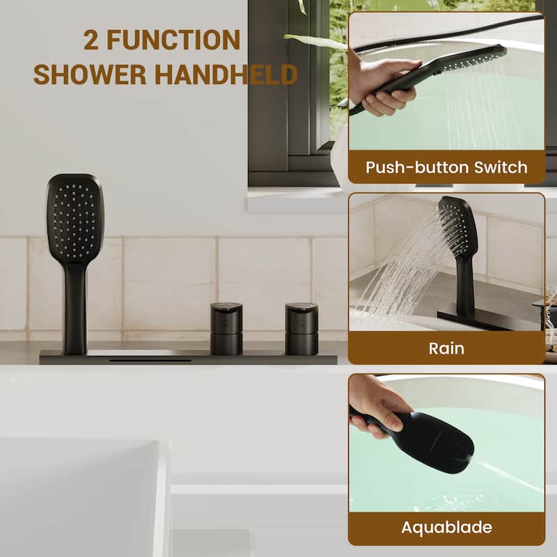 Bathtub Faucet Pressure Balanced 2-Handle Deck-Mount Waterfall Roman Tub Faucet with Handheld Shower Valve Included
