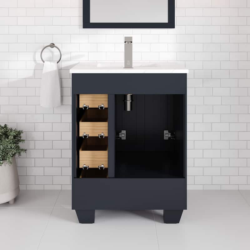 Eviva Acclaim 24"W Bath Vanity with Carrara Quartz Top & Undermount Sink