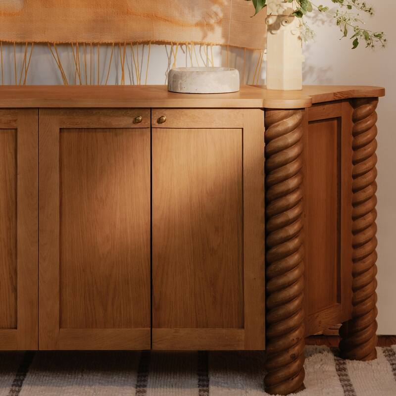 Title: NADAAL STUDIOS Calvert Treccia Sideboard, Solid Oak with Oak Veneer, Turned Legs, Natural Finish