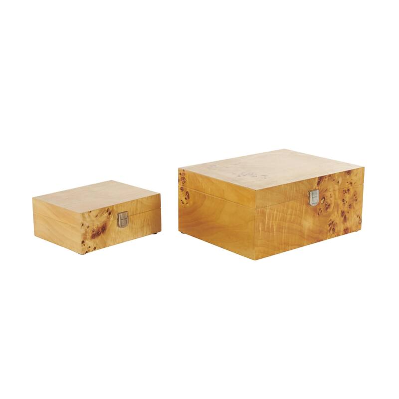 Brown Wood Storage Decorative Box with Natural Wood Grains and Silver Latches (Set of 2) - 9"W x 12"L x 5"H