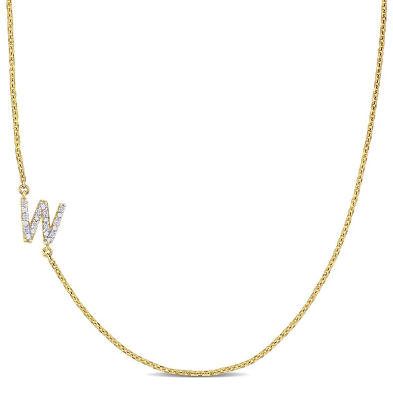 Miadora 14k Yellow Gold Diamond Accent "W" Initial Station Necklace - 7.8 mm x 18 inch x 8 mm - 7.8 mm x 18 inch x 8 mm