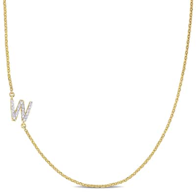 Miadora 14k Yellow Gold Diamond Accent "W" Initial Station Necklace - 7.8 mm x 18 inch x 8 mm - 7.8 mm x 18 inch x 8 mm