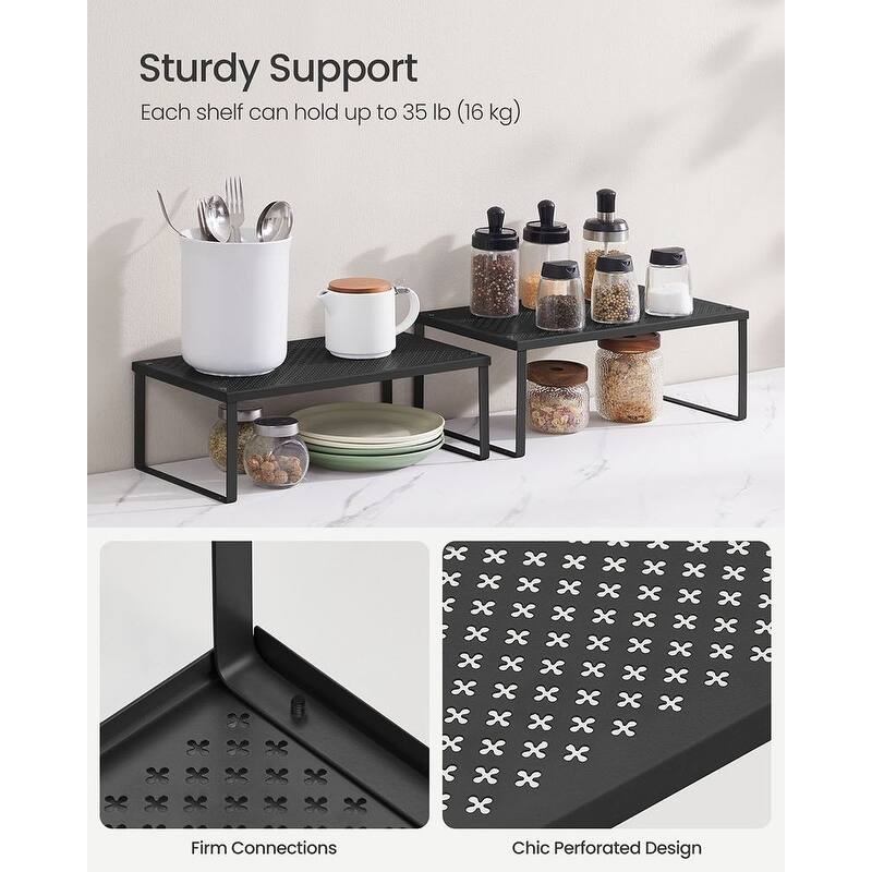 Set of 2 Stackable and Expandable Metal Kitchen Counter Shelves for Small Appliances or Spices