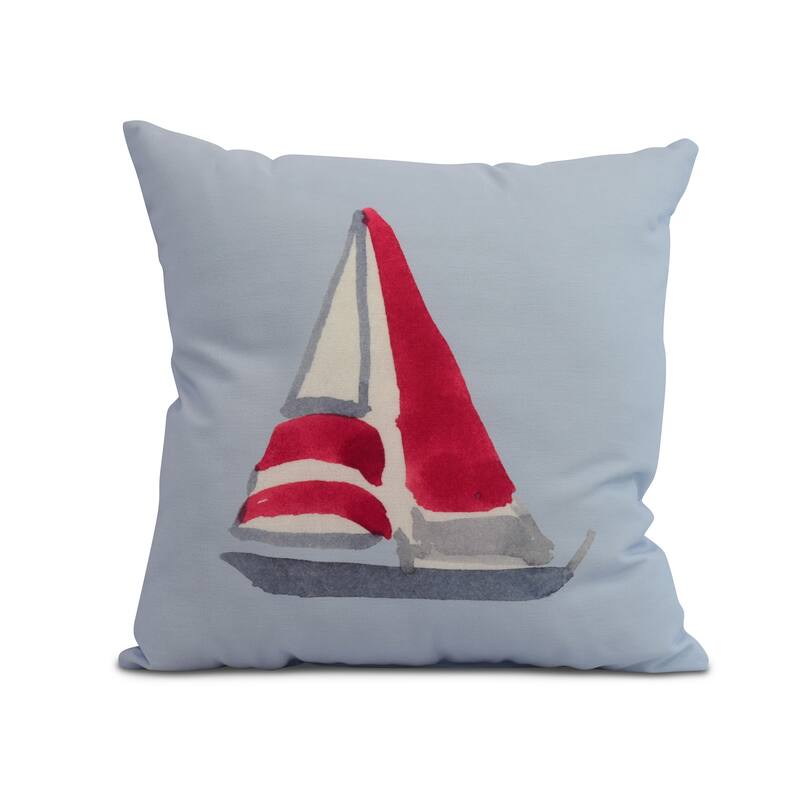16 x 16 Inch Sail Away Geometric Print Outdoor Pillow - Blue