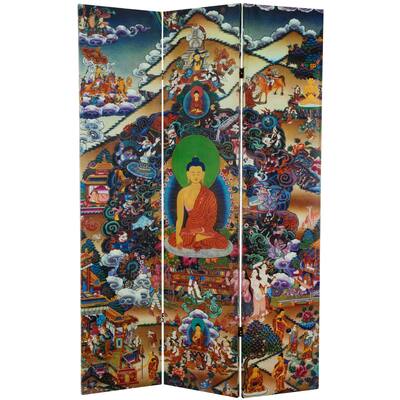 6-foot Tall 'Footprints of Enlightenment 'Double-sided Canvas Room Divider