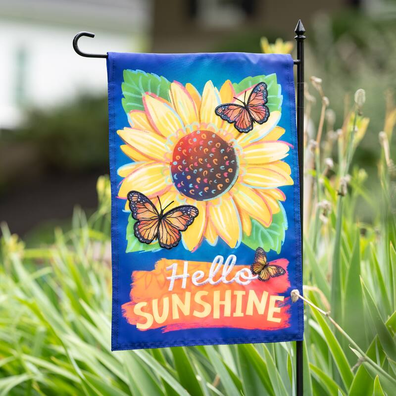 Hello Sunshine and Butterflies Applique Garden Flag