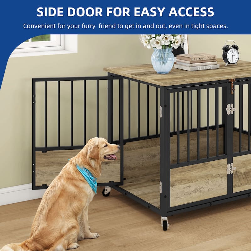 Moasis 38"/43" Dog Crate Furniture with Wheels & Double-Doors