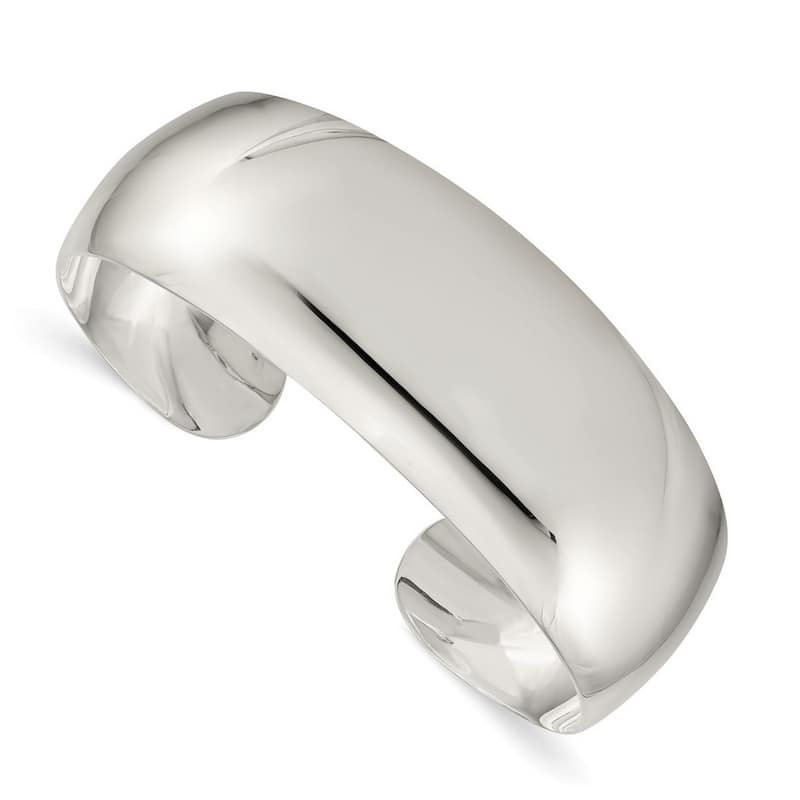 Curata 925 Sterling Silver 21mm Polished Plain Domed Cuff Bangle Bracelet