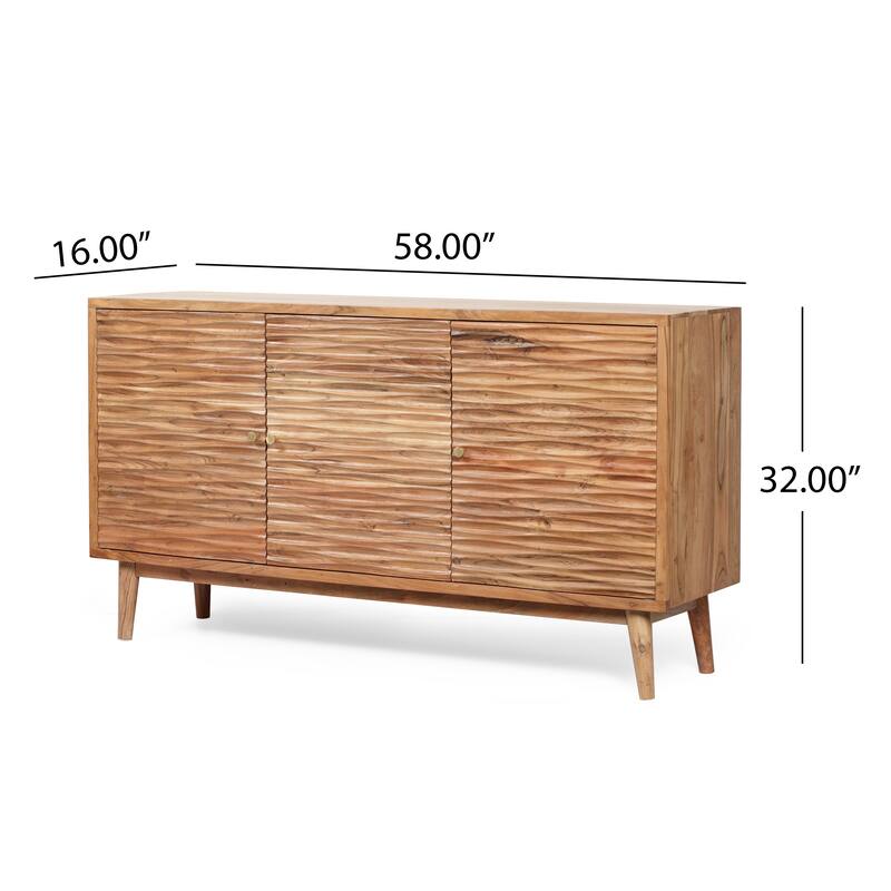 Roomfitters Mid-Century Modern Sideboard Buffet Cabinet with Three Doors and Textured Wood Finish, Natural Oak