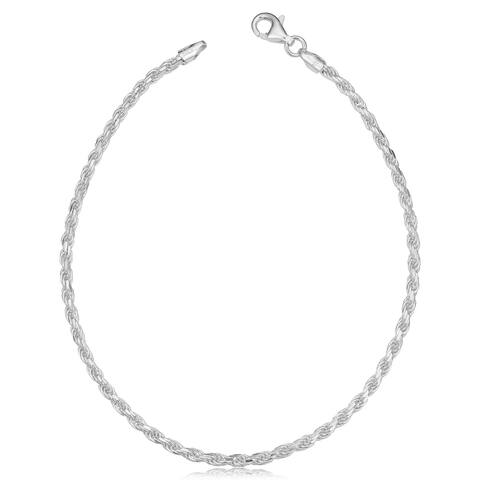 Sterling Silver 2.3 millimeter Diamond Cut Rope Bracelet (7.5 or 8.5 inches)