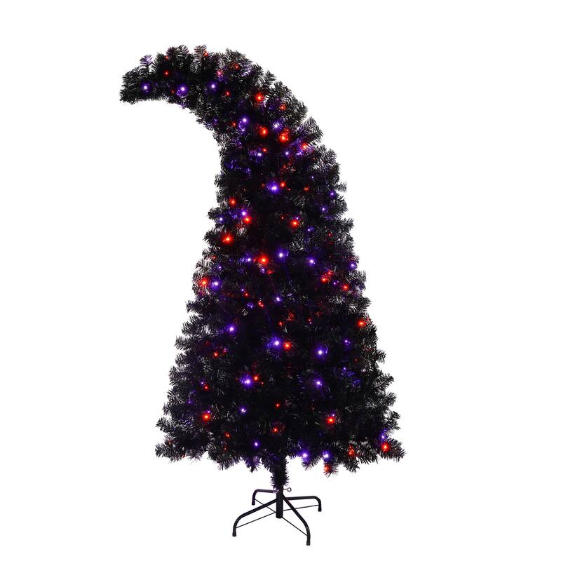Pre-Lit Curved Artificial Tree - Whimsical Shape, LED Lights, Black Finish