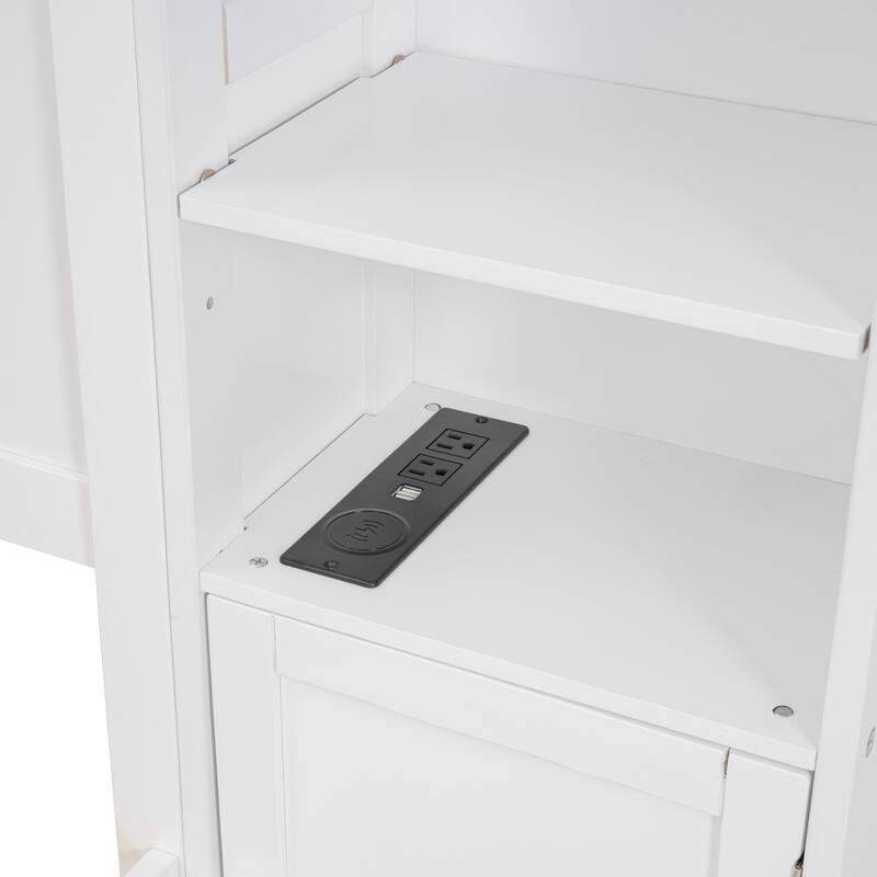 Wood Platform Bed with All-in-One Cabinet and Shelf, Slat Support Bed Frame, Storage Headboard with 10 Shelf Cubes & 4 Cabinets