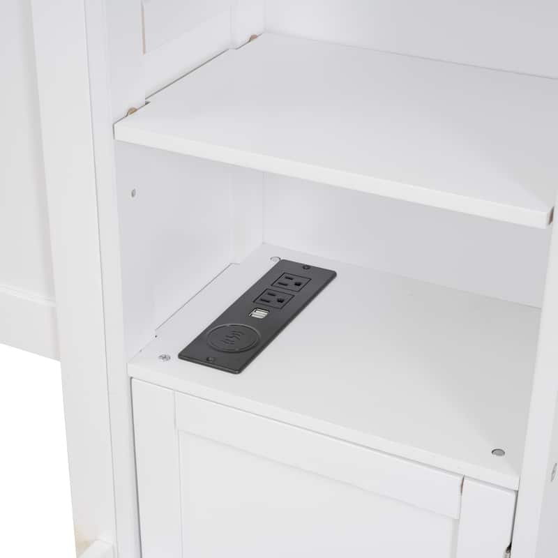 Wooden Bed With All-in-One Cabinet, Shelf and Trundle