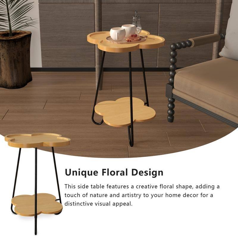 Petal Design Round Side Table with Shelf