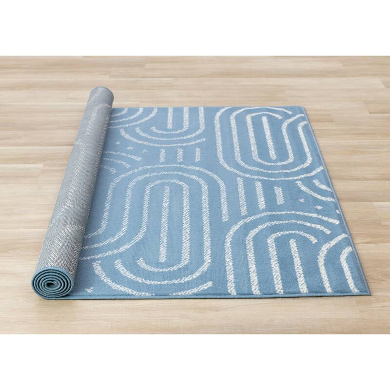 Contemporary Links Geometric Area Rug in Blue White