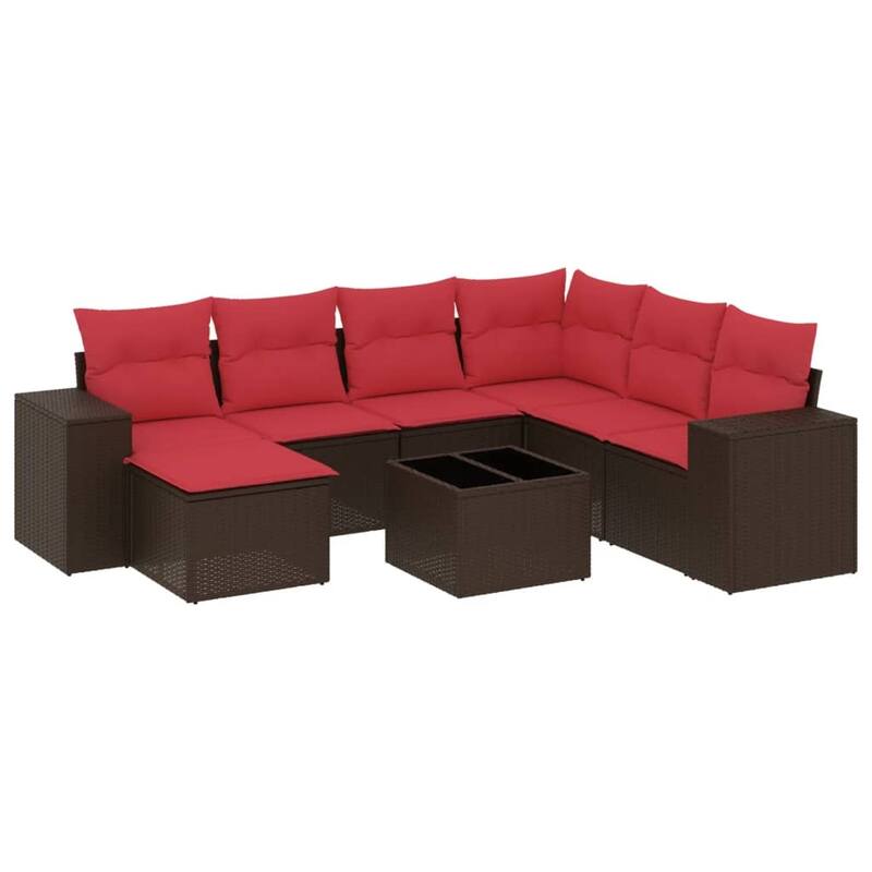 vidaXL 7/8 Piece Patio Sofa Set with Cushions Black/Brown/Gray Poly Rattan - 24.4 x 24.4 x 27.2