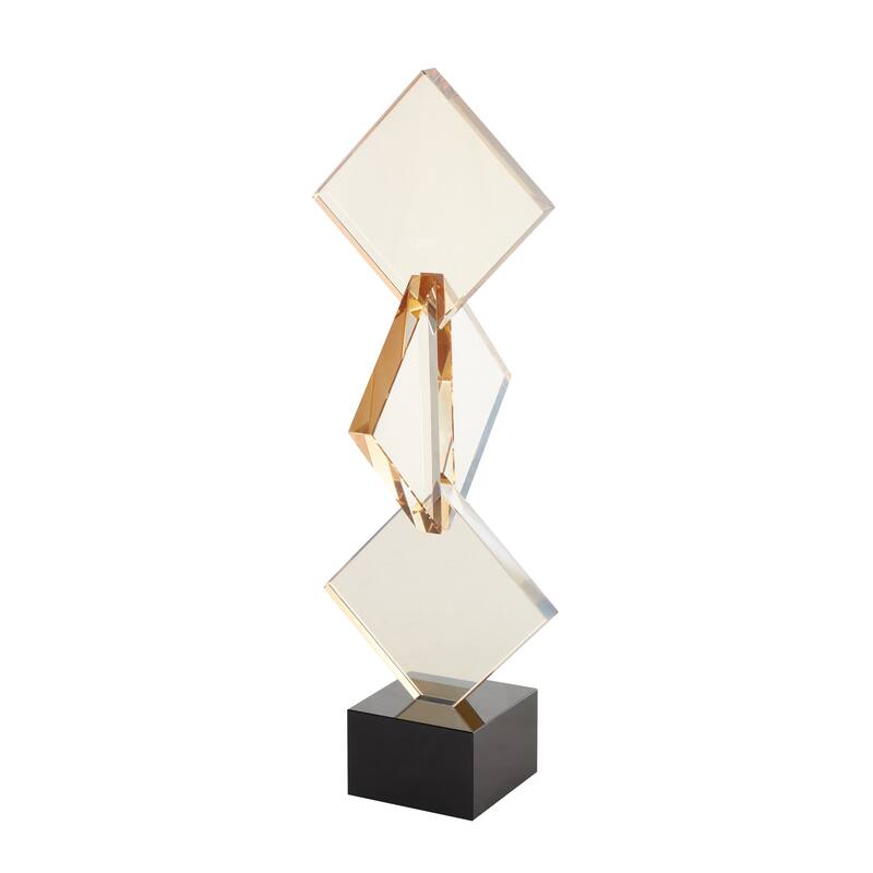Orange Glass Stacked Diamonds Abstract Decorative Sculpture - Orange
