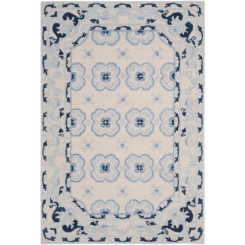 SAFAVIEH Handmade Bella Nursel Modern Floral Wool Rug - 4' x 6' - Ivory/Blue