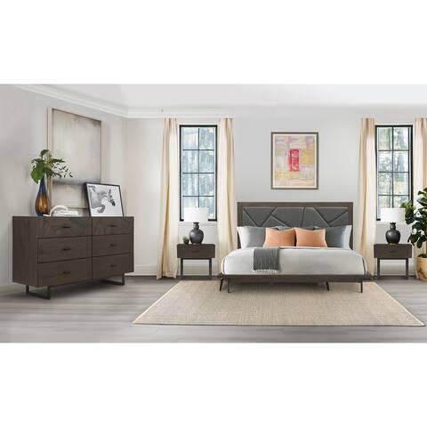 Marquis 3 or 4 Piece Platform Bed Frame Bedroom Set in Oak Wood with Faux Leather Headboard