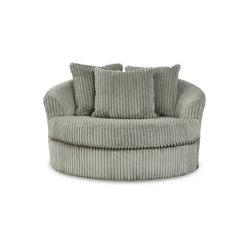 Lindy Oversize Round Swivel Accent Chair 55 Inch Gray, 3 Throw Pillows