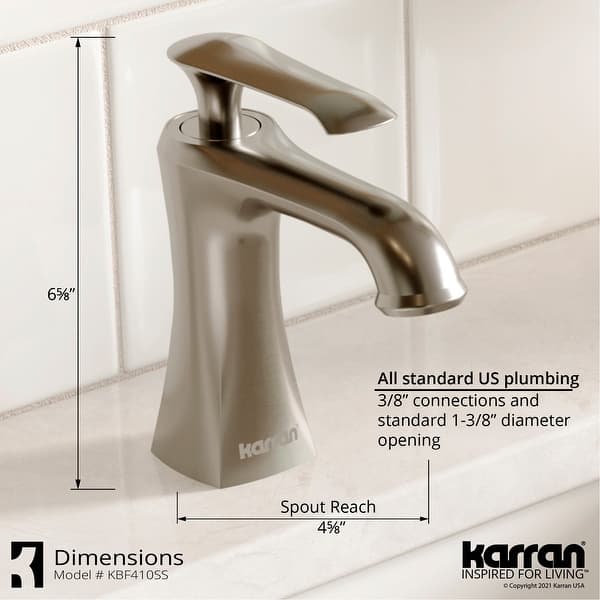 dimension image slide 2 of 2, Karran Woodburn Single Hole Single Handle Bathroom Faucet with Matching Pop-Up Drain