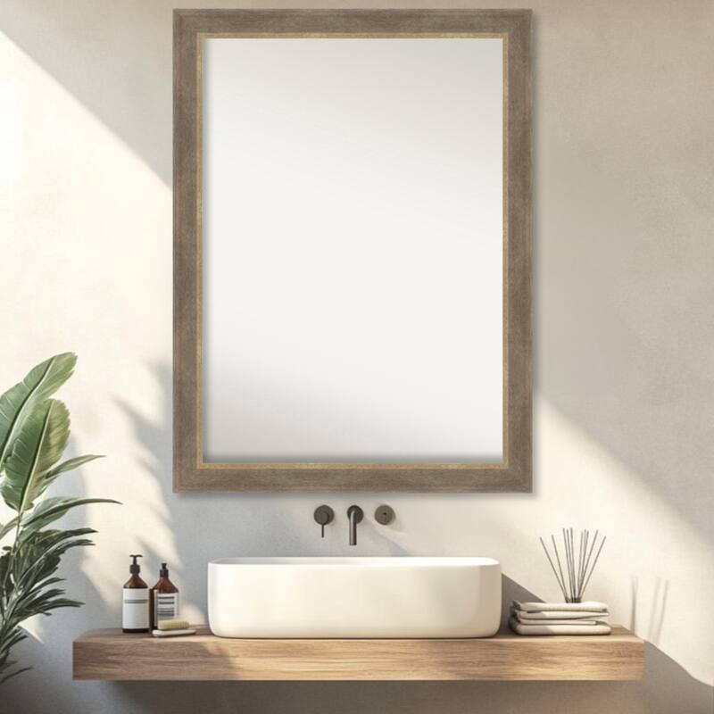 Driftwood Tan Non-Beveled Wood Framed Bathroom Vanity Wall Mirror - Driftwood Tan