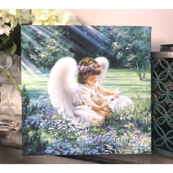 White and Purple Angel with Swarovski Crystals Square Pizazz Wall Art Decor 10" x 10" - N/A