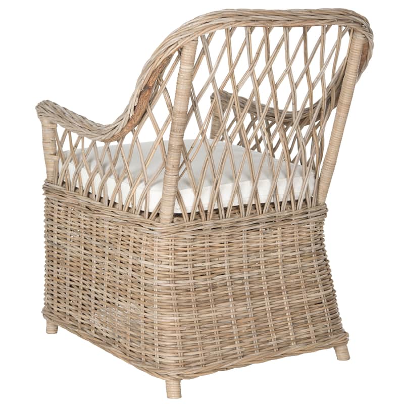 SAFAVIEH Delora Dining Kubu Soft Grey Rattan Arm Chair - 28" x 29" x 37" - 28Wx29Dx37H