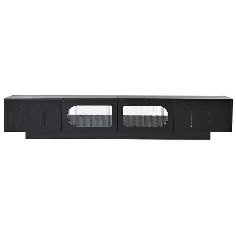 Functional TV Stand with Geometric Fluted Glass Doors, APP-Controlled LED Lighting for TVs Up to 95", Storage Cabinet & Drawers