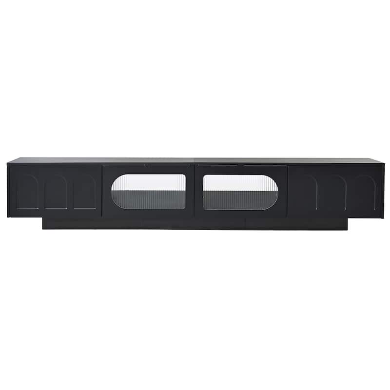 Roomfitters Modern TV Cabinet for TVs up to 95", Arched Fluted Glass Doors, Functional Media Console with Adjustable Storage