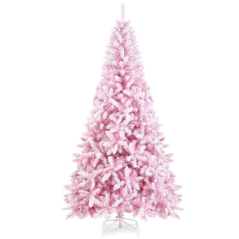 Gymax 7.5FT Pre-Lit Hinged Artificial Snow Christmas Tree Decor Tree