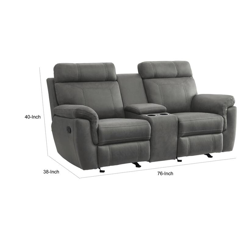 Clif 76 Inch Manual Glider Reclining Loveseat, Solid Wood, Gray Microfiber