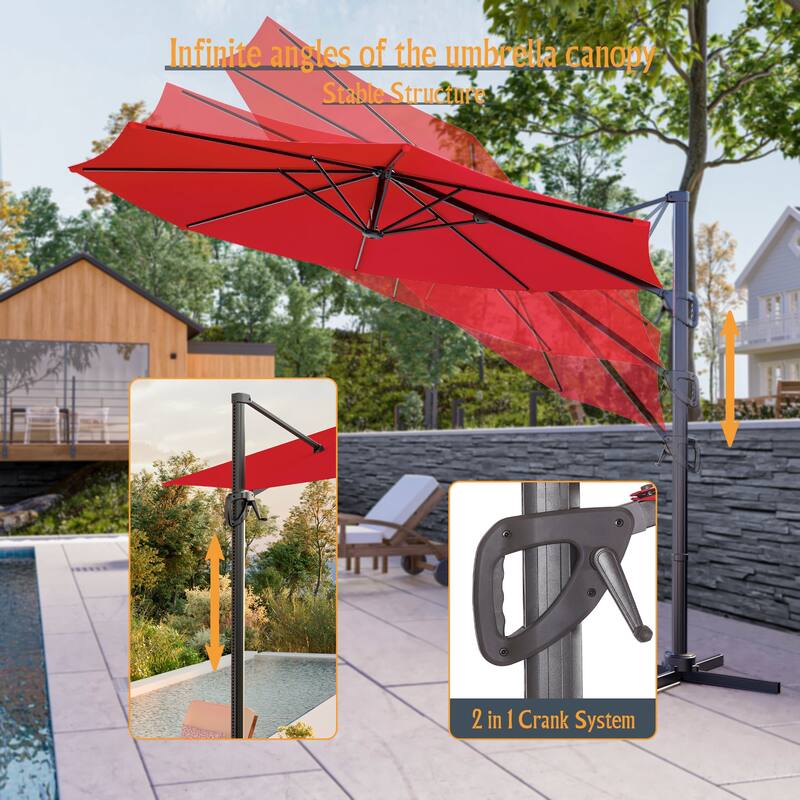 LIVOOSUN 10FT Round Cantilever Umbrella Patio Offset Umbrella For Outdoor Space, Solution-Dyed Fabric, 360° Rotation System